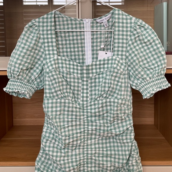 Green and white urban revivo gingham mini dress - Picture 3 of 5